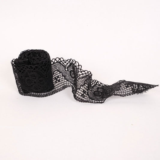 Gele Linen lace trim - black 85mm - 1185L