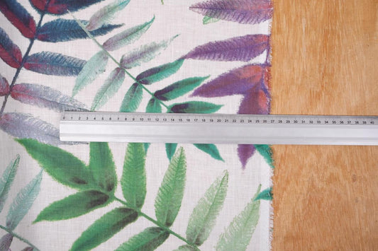 Floral leaves -linen fabric with print - 9924P