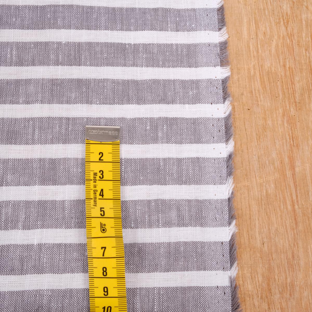 Grey white striped - linen fabric - 440RA
