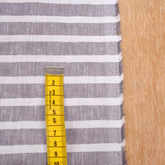 Grey white striped - linen fabric - 440RA