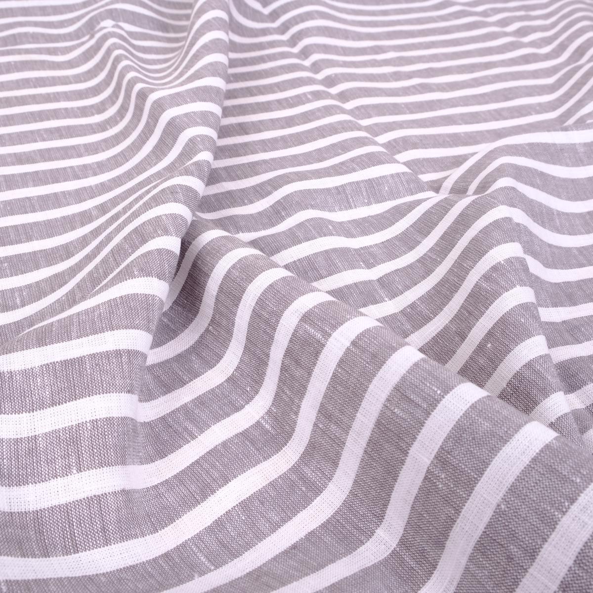 Grey white striped - linen fabric - 440RA