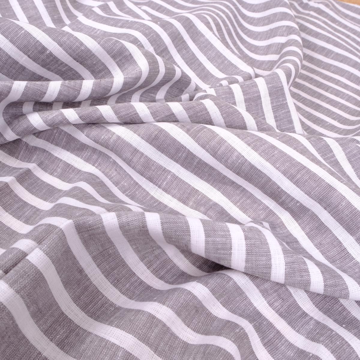 Grey white striped - linen fabric - 440RA