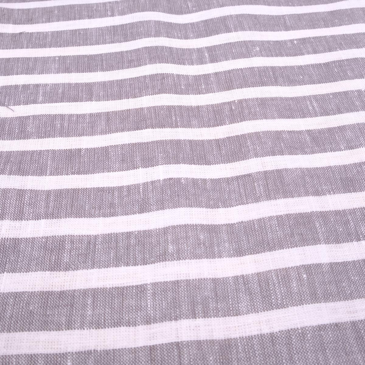 Grey white striped - linen fabric - 440RA