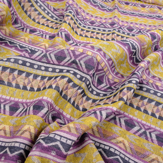 double sided linen fabric - ETNO yellow purple - 443RA