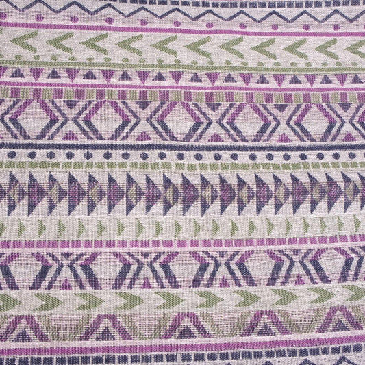 Etno purple green linen fabric- double sided - 445RA