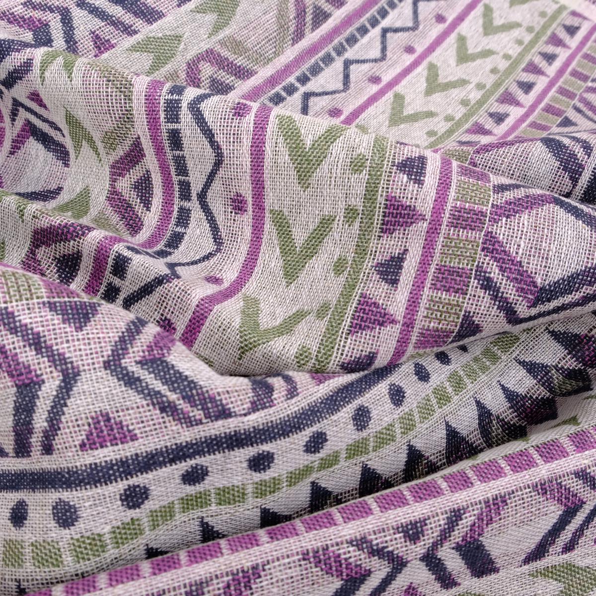 Etno purple green linen fabric- double sided - 445RA