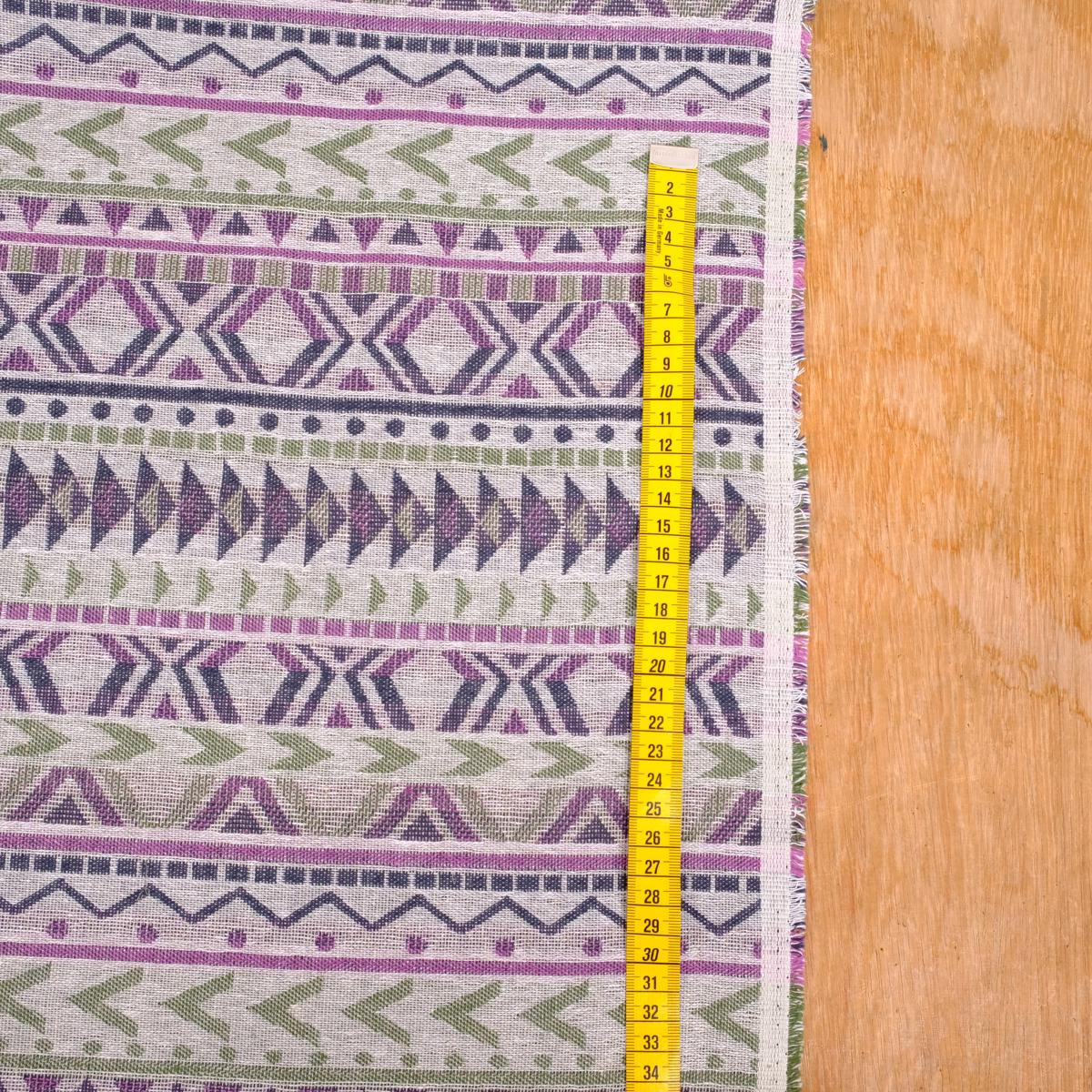 Etno purple green linen fabric- double sided - 445RA