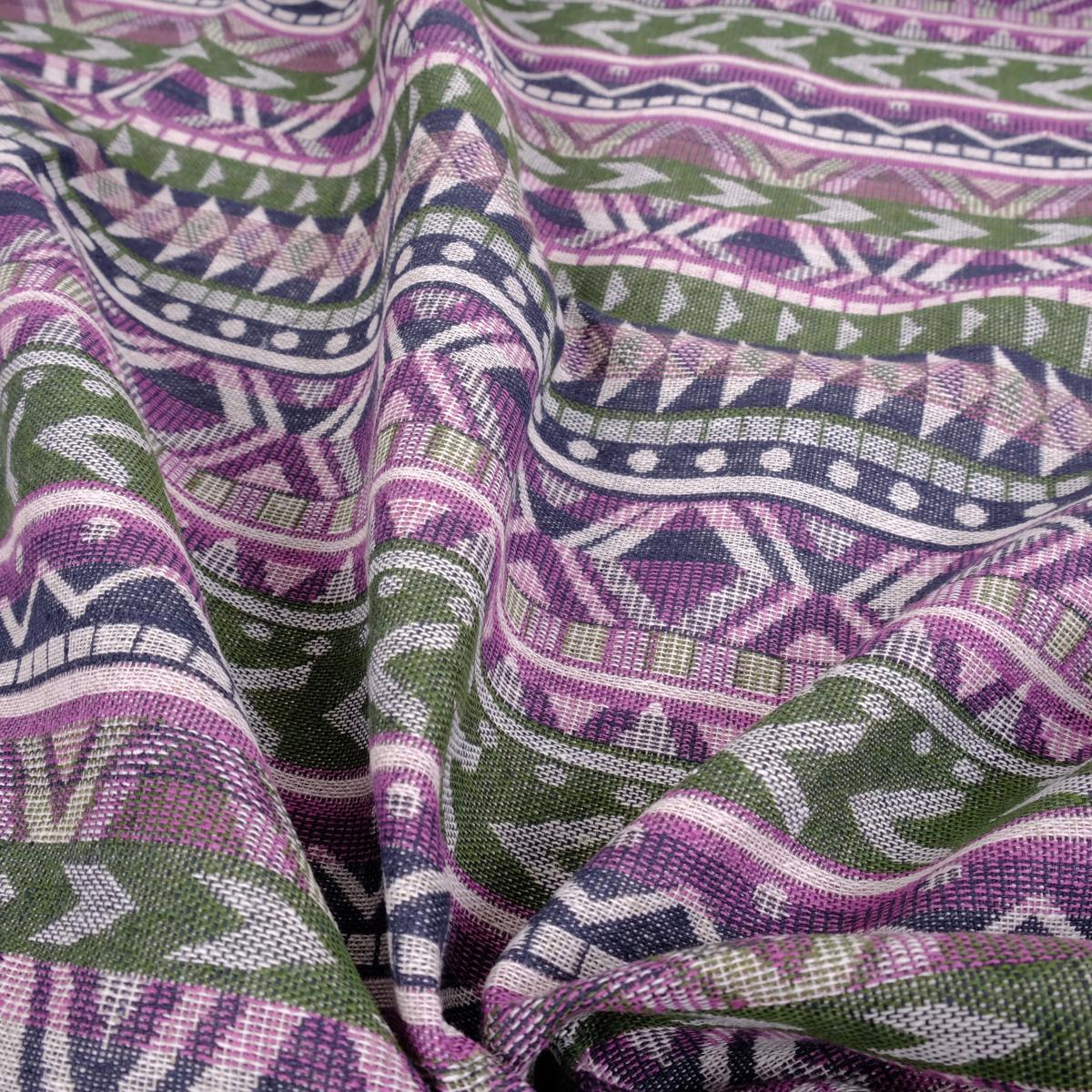 Etno purple green linen fabric- double sided - 445RA