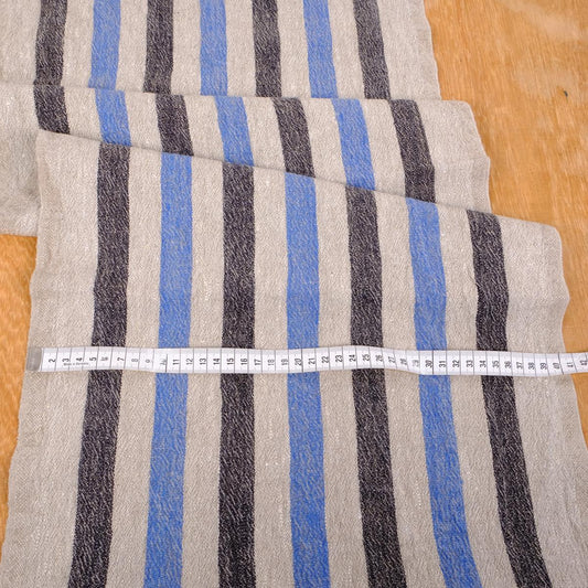 Black blue natur - sack weave - linen fabric - French stripes - 036Z