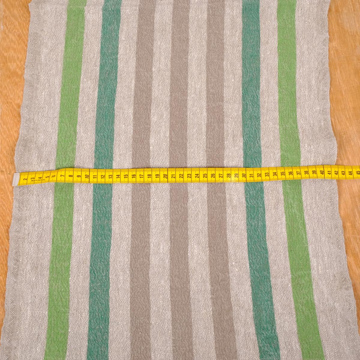Green natur linen fabric - sack weave - French stripes - 038Z