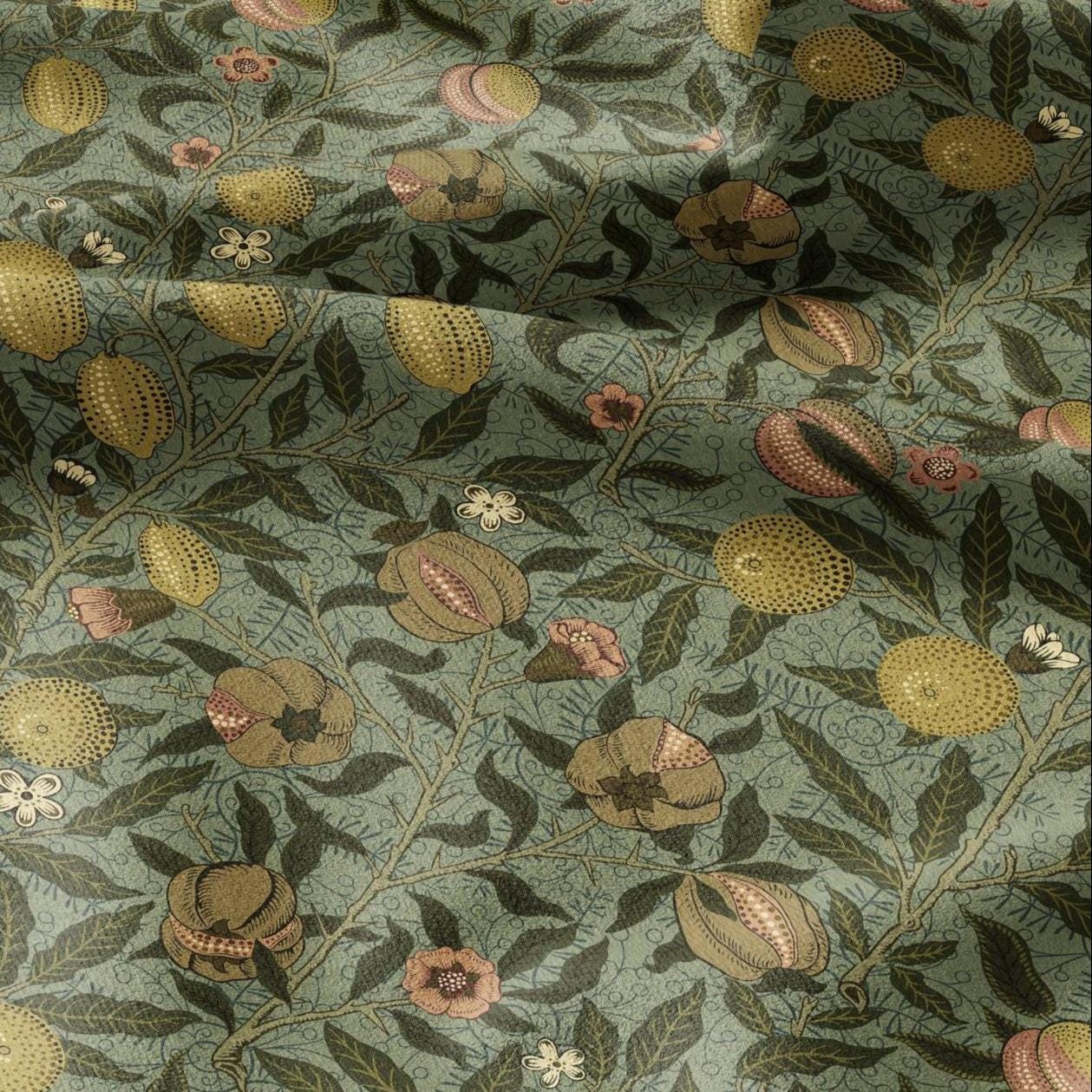 William Morris Fruits 100% LINEN Fabric - British linen floral upholstery - lemon Pomegranate home textile Victorian fabrics 3188