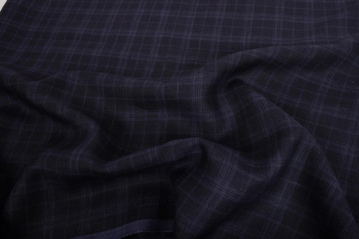 Tartain black blue - linen fabric-271M