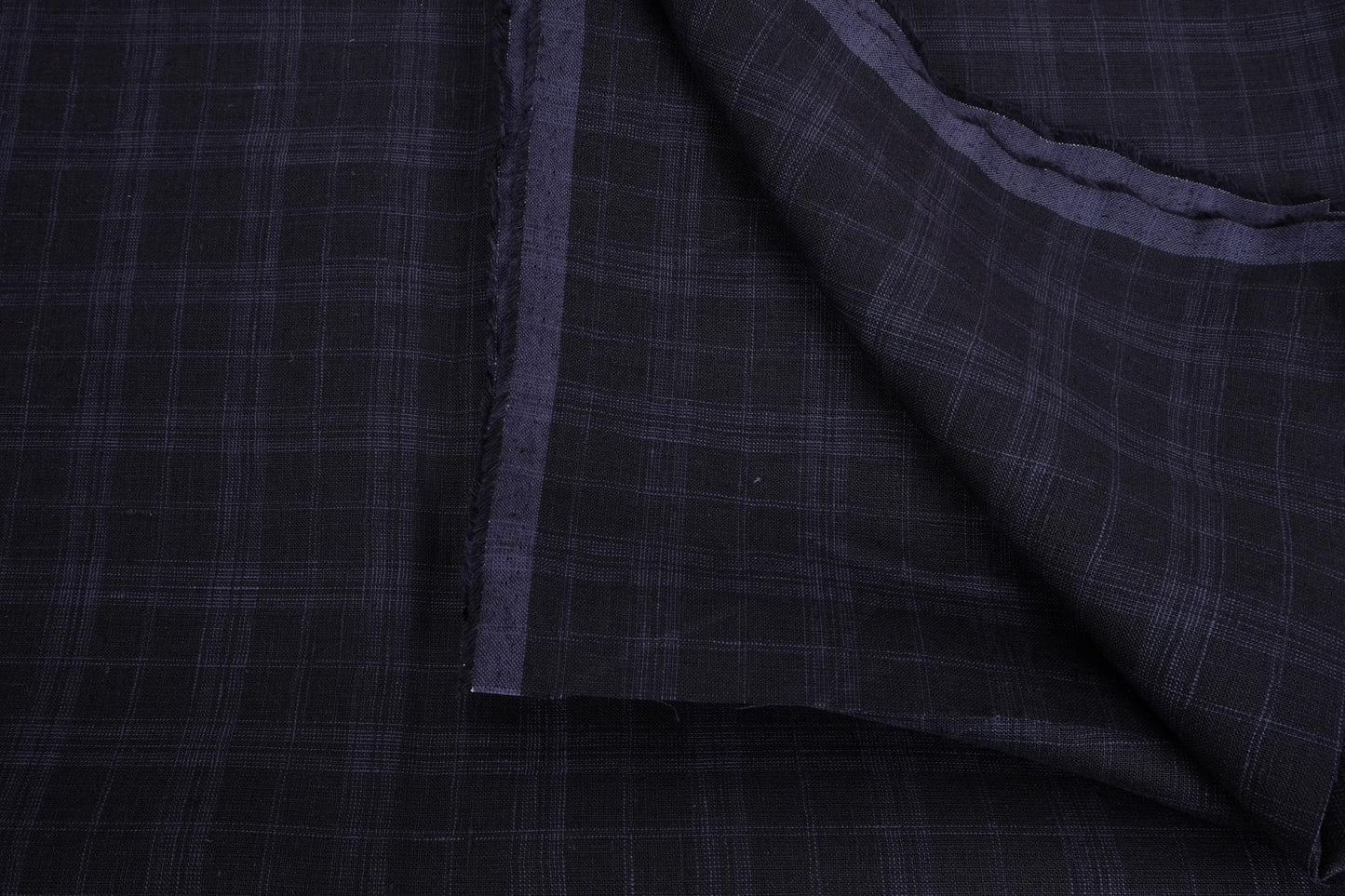Tartain black blue - linen fabric-271M