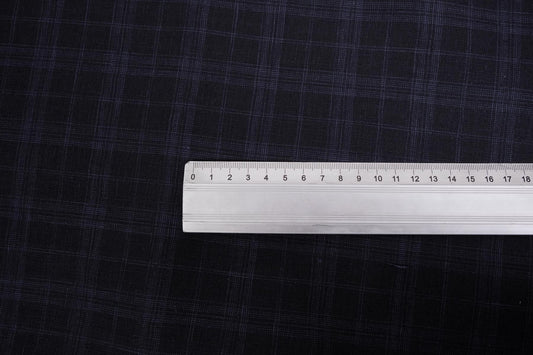 Tartain black blue - linen fabric-271M