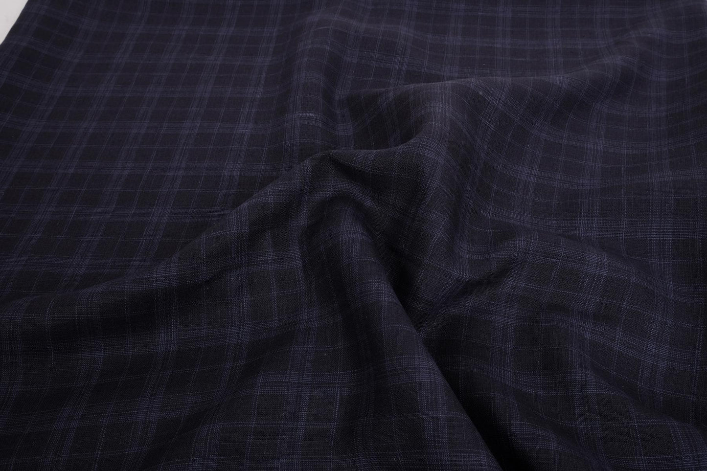 Tartain black blue - linen fabric-271M