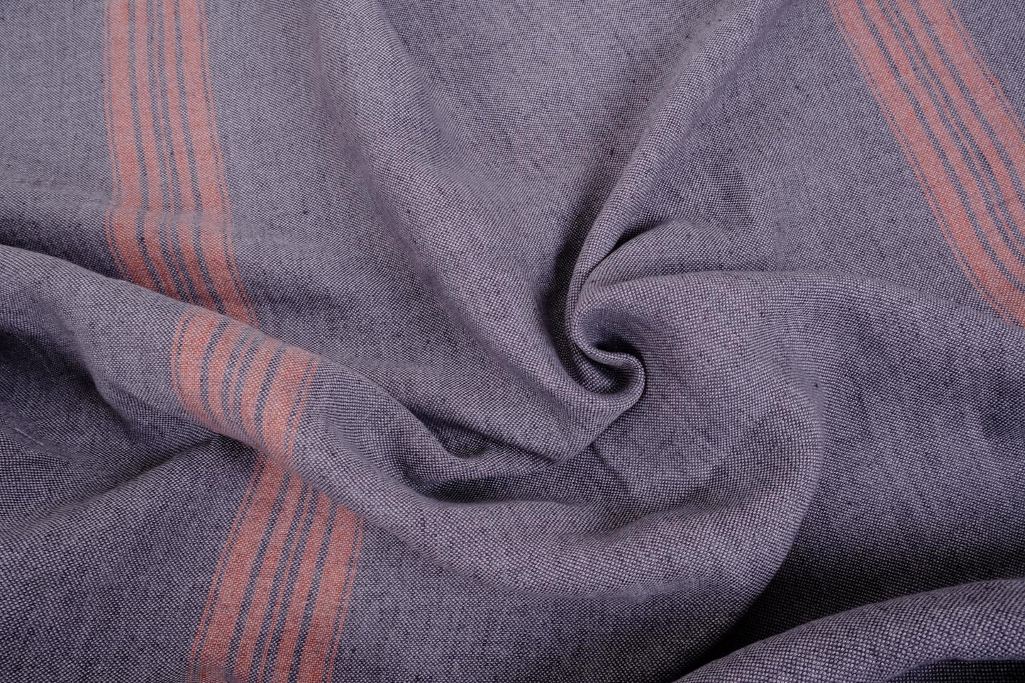 French linen - grey with 3 red stripes - linen fabric - 034Z