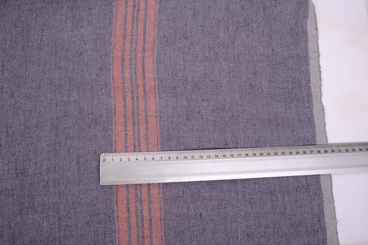 French linen - grey with 3 red stripes - linen fabric - 034Z
