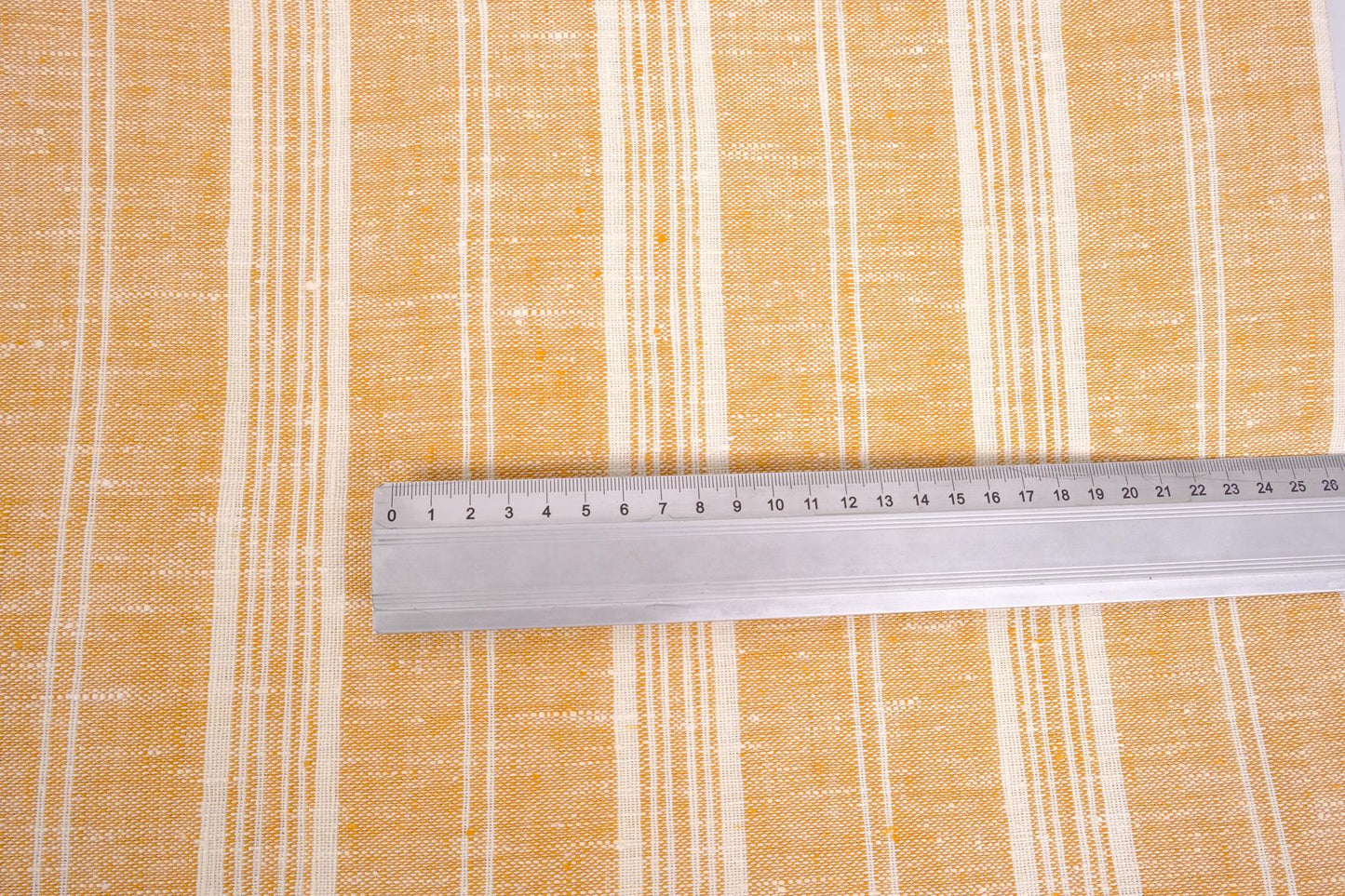 Multistriped - yellow white - linen fabric - 388H