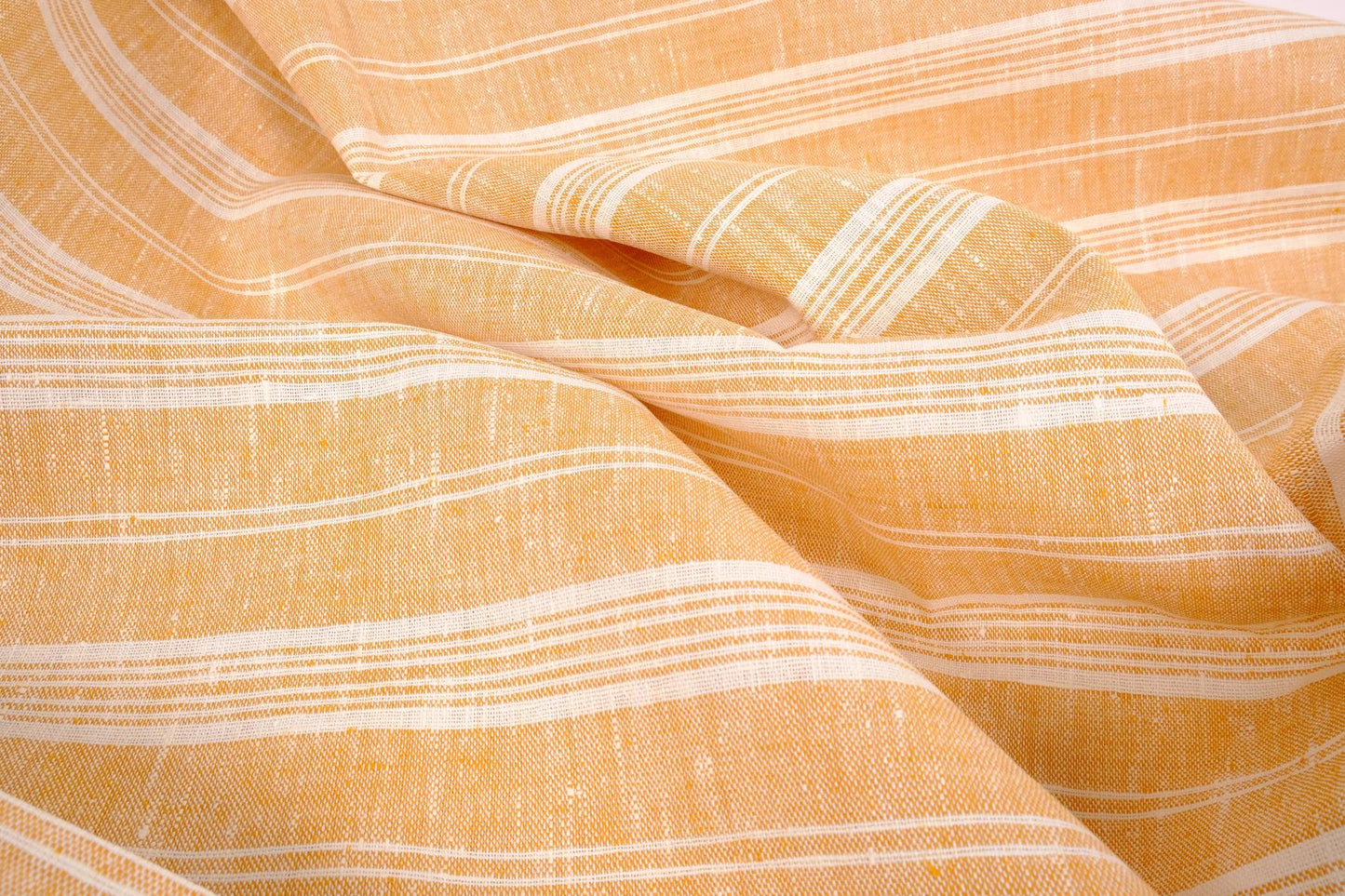 Multistriped - yellow white - linen fabric - 388H