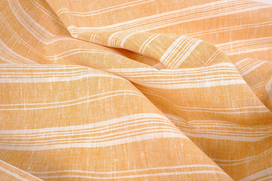 Multistriped - yellow white - linen fabric - 388H