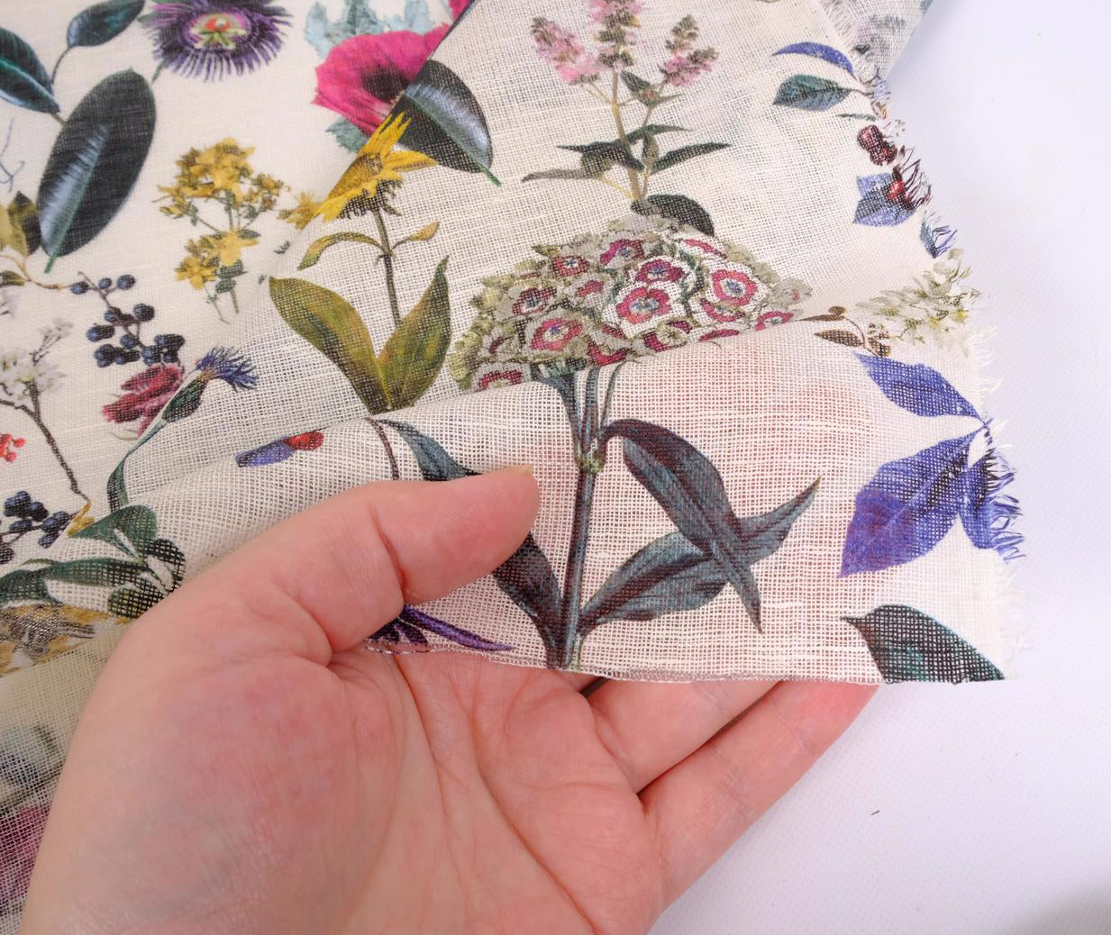 Sheer GAUZE linen fabric - print floral - 391SH