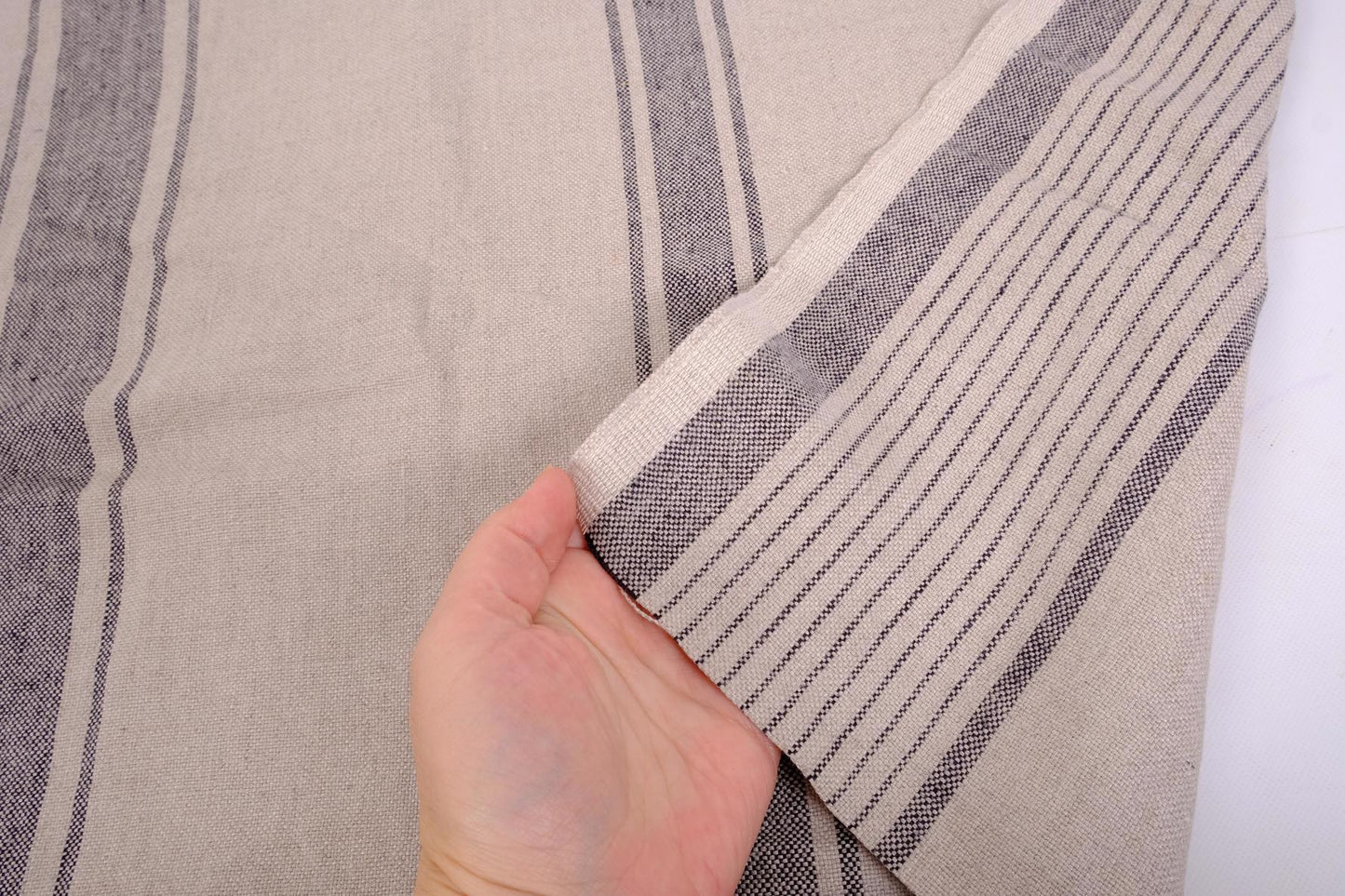 Vintage Belgian pattern - grey with various stripes - Linen fabric 787H