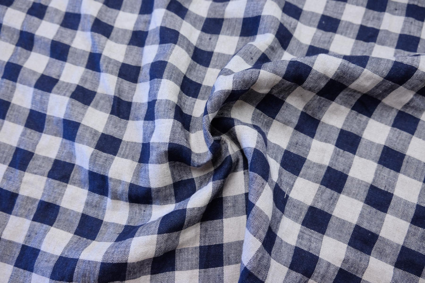 Gingham - blue natur - linen fabric - 030M