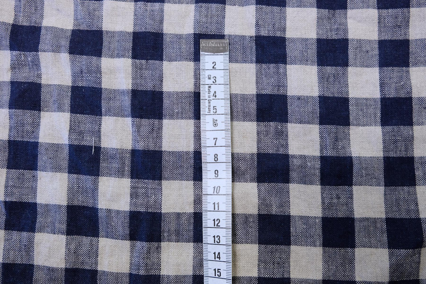 Gingham - blue natur - linen fabric - 030M