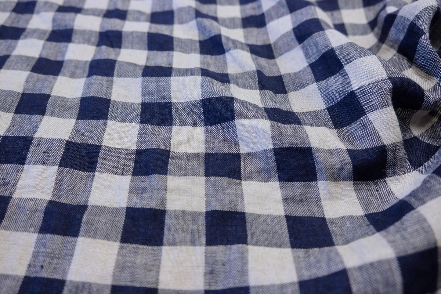 Gingham - blue natur - linen fabric - 030M
