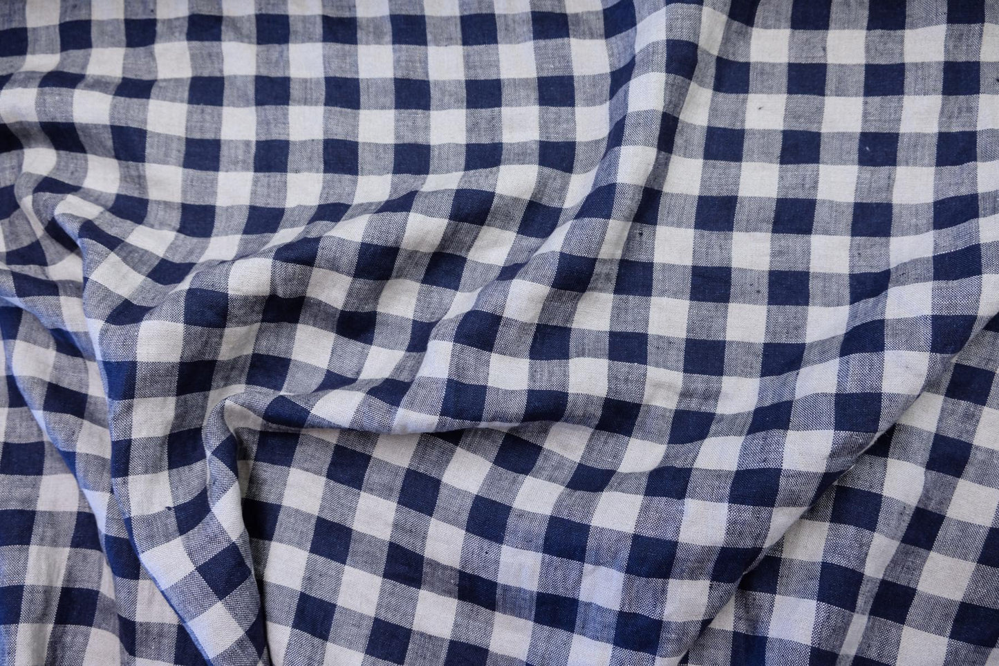 Gingham - blue natur - linen fabric - 030M