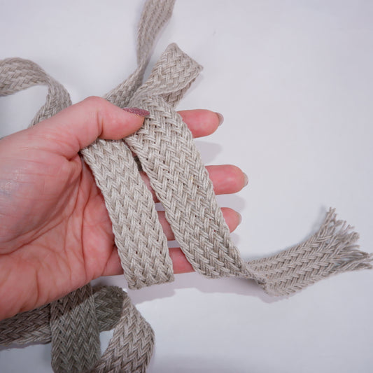 Braided flat linen rope - natur 30mm - 1940G