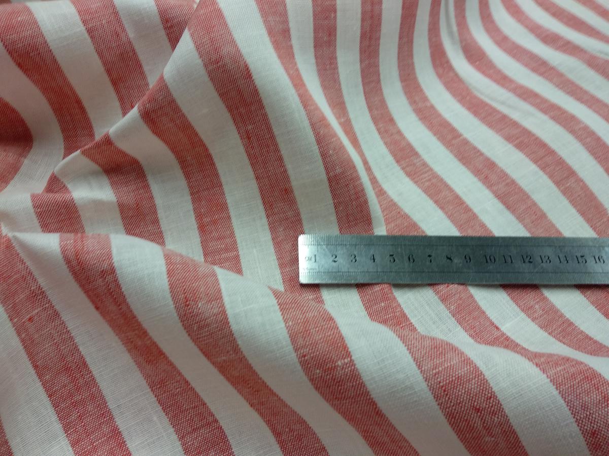 Striped white red - linen fabric - 223M