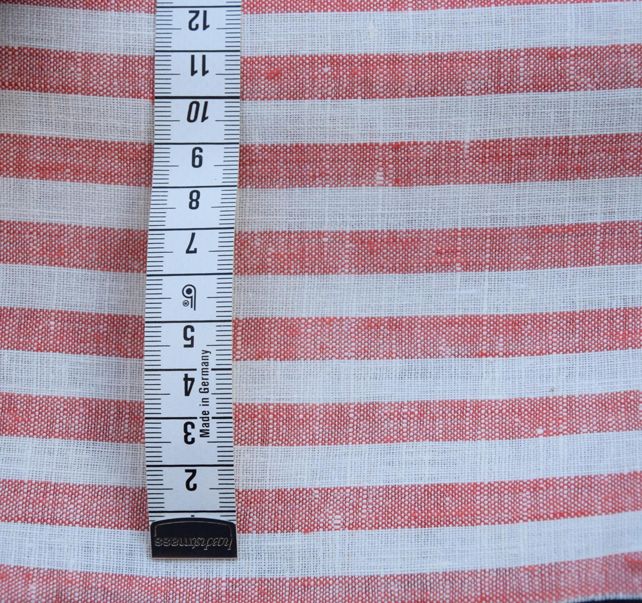 Striped white red - linen fabric - 514M