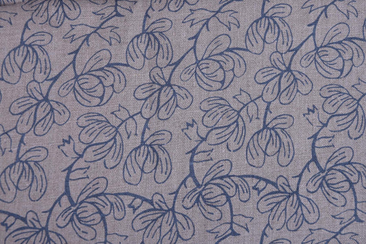 Flax flower print on natural linen fabric - 989P