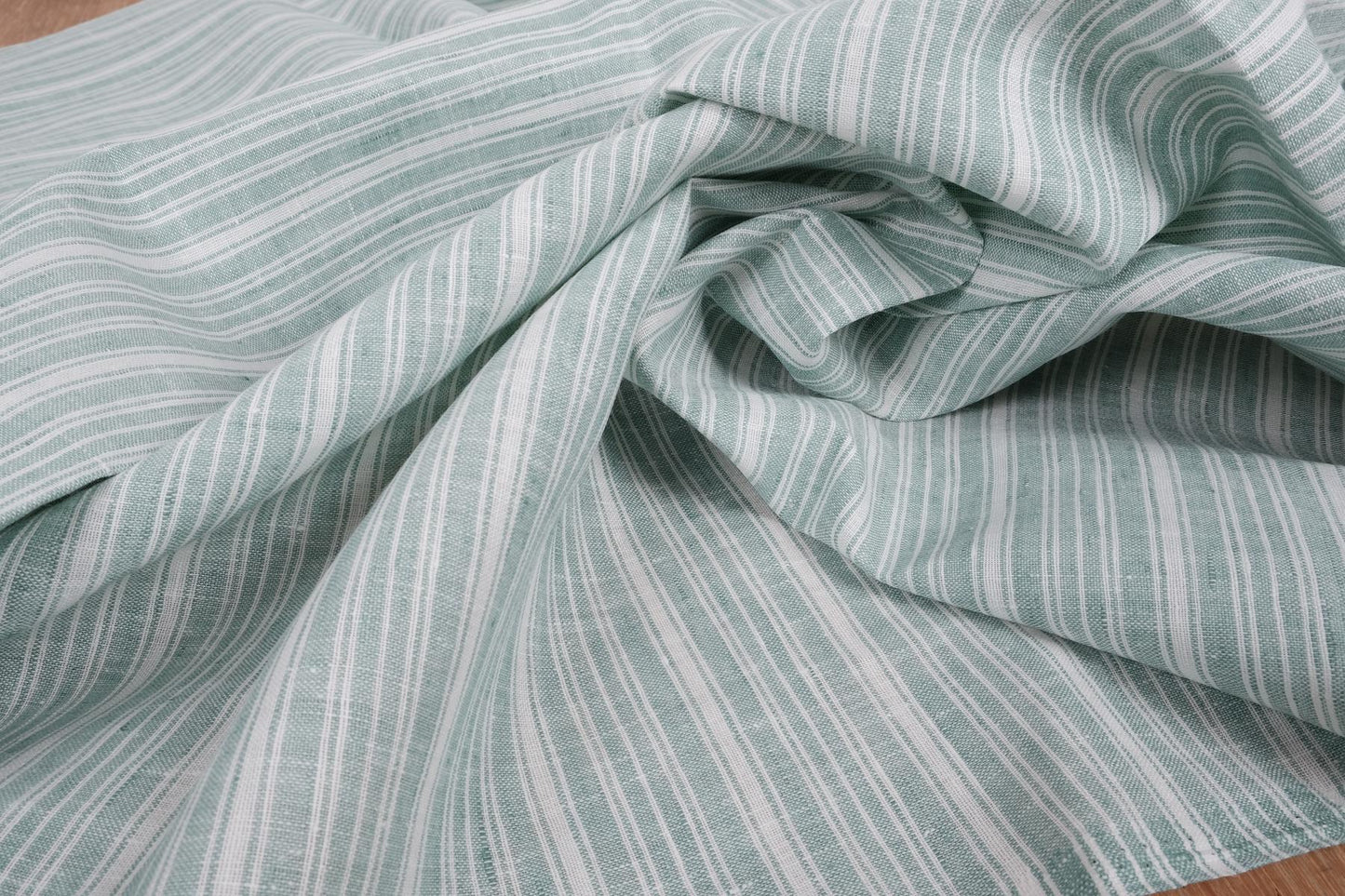Green white striped- wide linen fabric - 780PL