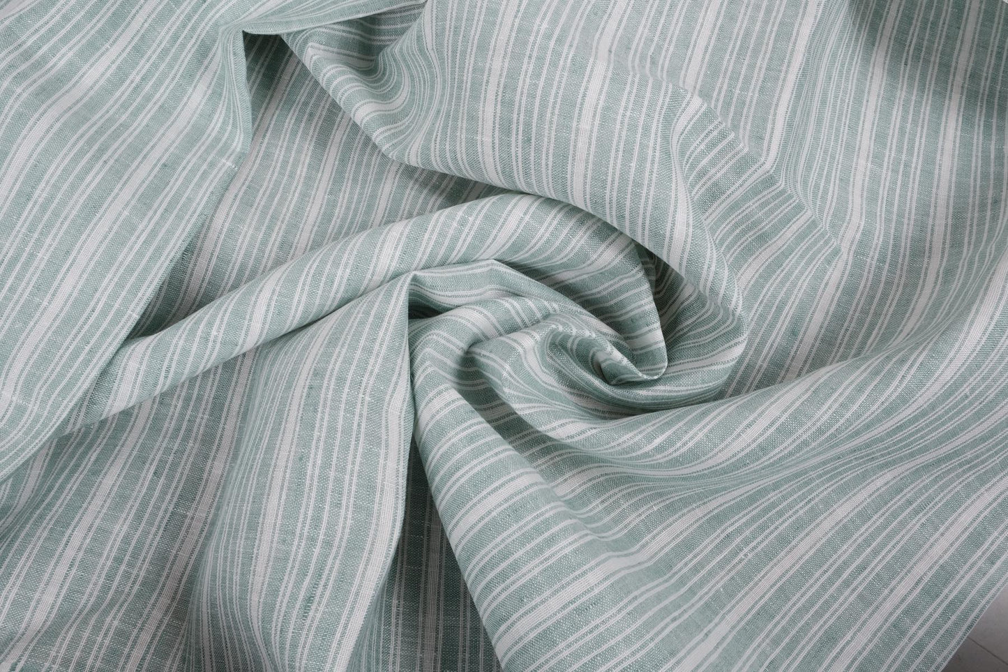 Green white striped- wide linen fabric - 780PL