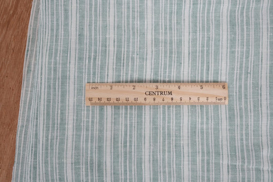 Green white striped- wide linen fabric - 780PL