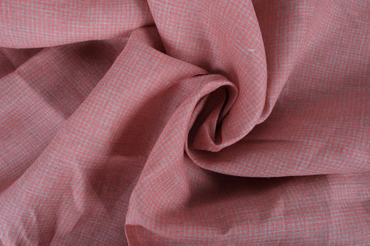 Classic orange grey check - linen fabric - 415M