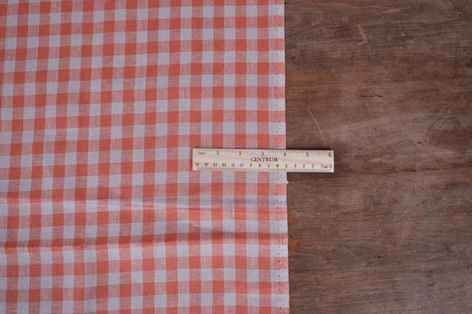 Classic orange grey check - linen fabric - 417M