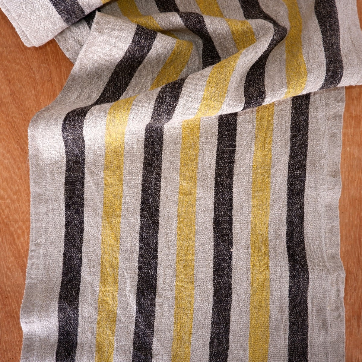 Yellow black natur - sack weave - linen fabric - French stripes - 439A
