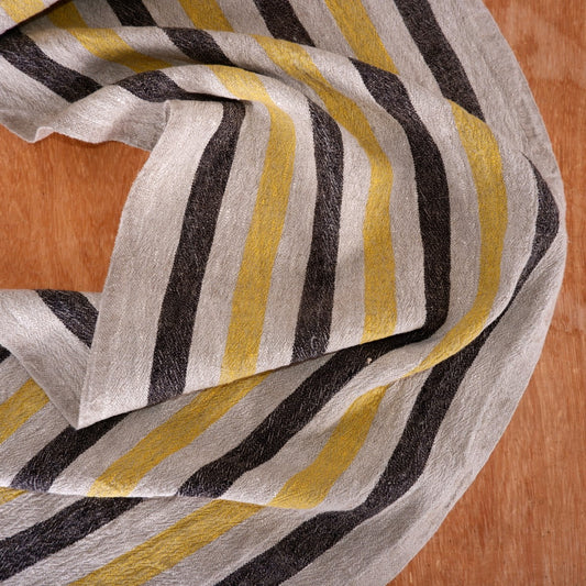 Yellow black natur - sack weave linen fabric - French stripes - 439A