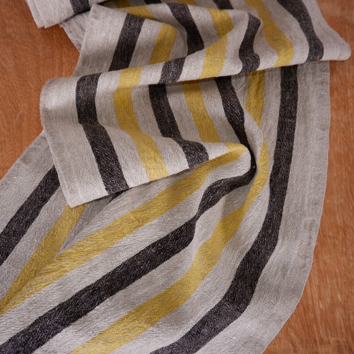 Yellow black natur - sack weave - linen fabric - French stripes - 439A