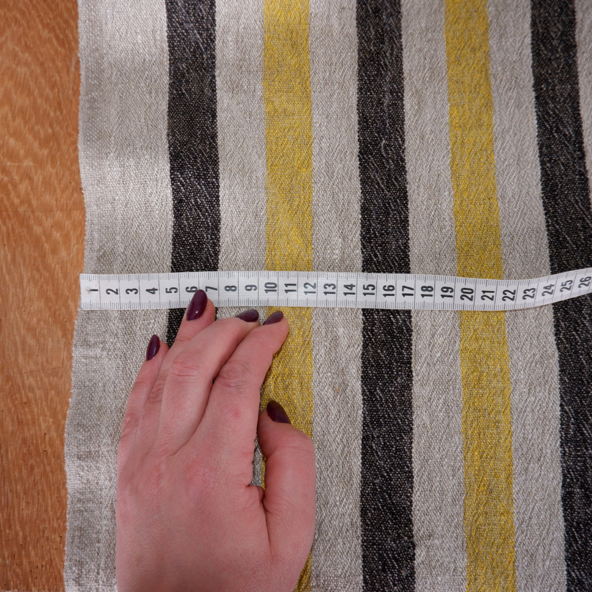 Yellow black natur - sack weave - linen fabric - French stripes - 439A