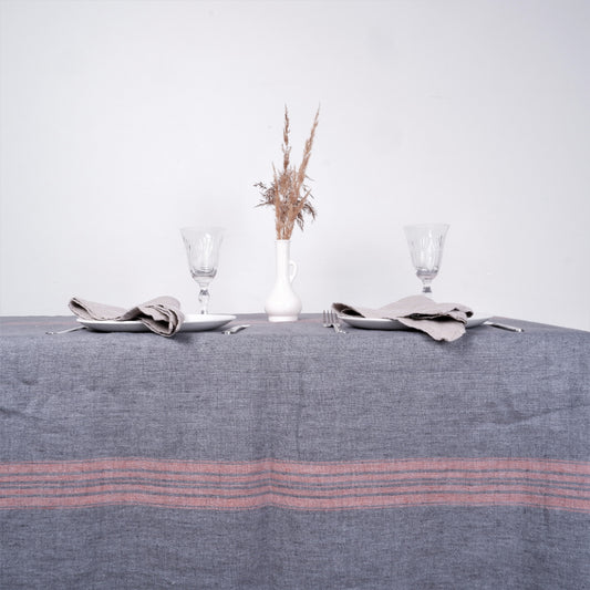 Grey with red stripes - tablecloth