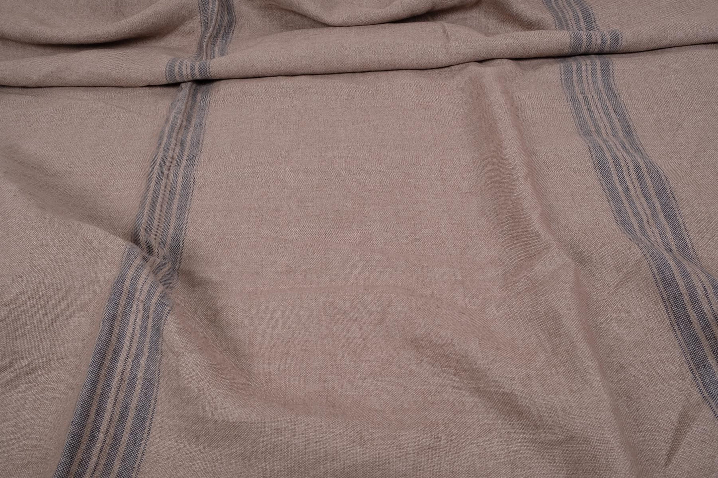 French linen fabric - brown with stripes - 061H