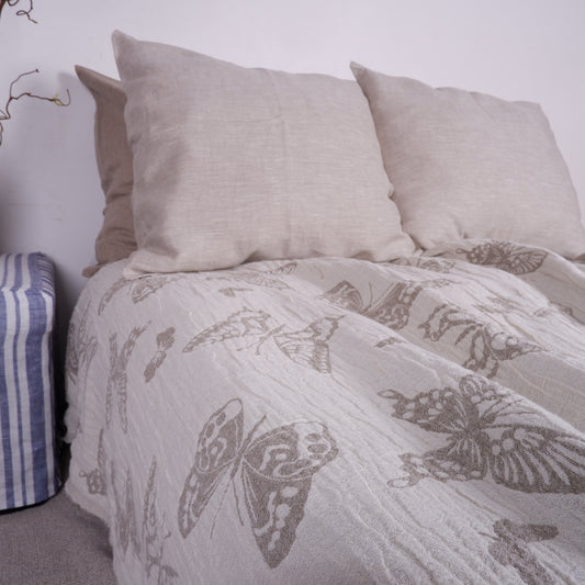 Natural Butterflies linen blanket