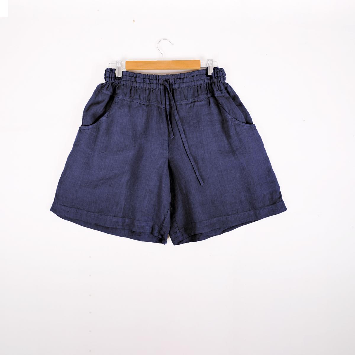 Blue navy - linen shorts