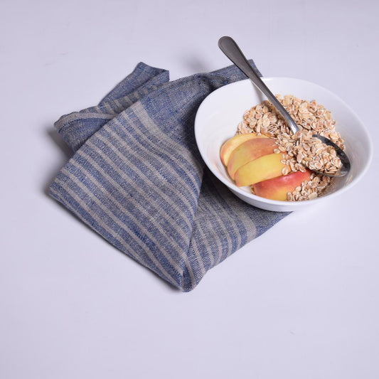 Blue grey striped - napkin - washed