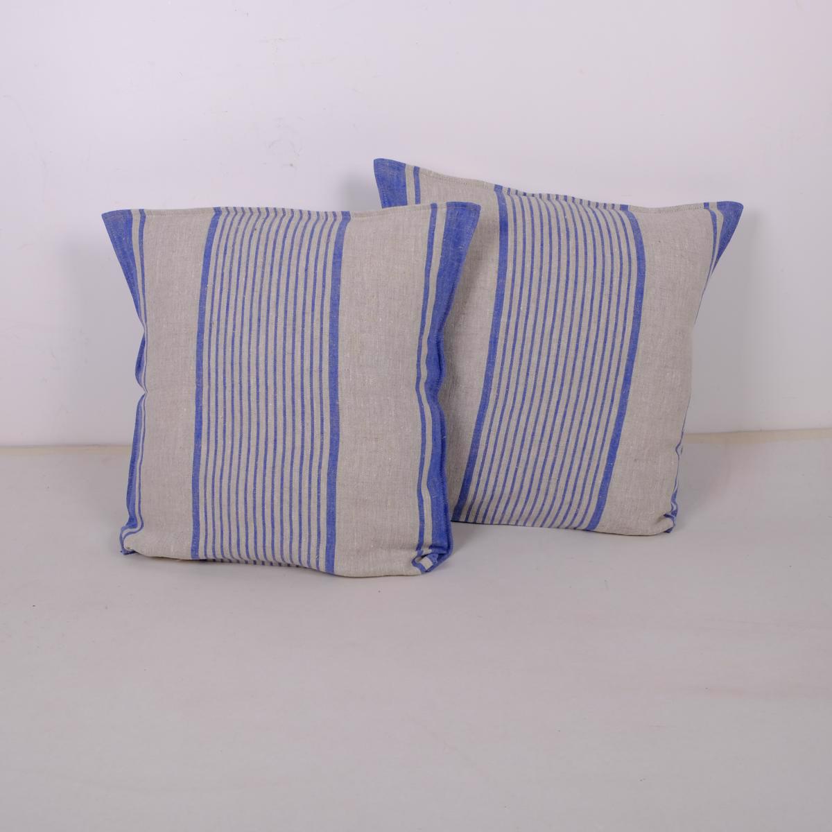 Blue Striped - Village - linen pillowcase