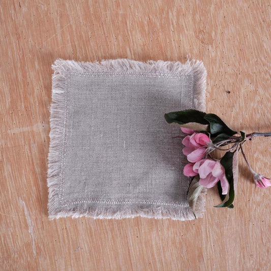 Natural white - Double sided linen coaster